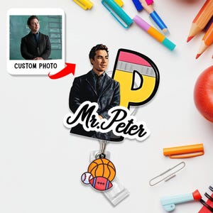 Benutzerdefinierte Cartoon Foto ID Abzeichen Reel, personalisierte Lehrer Namensschild Halter, lustiges Abzeichen Reel Zubehör, Geschenk für Erzieher Coworker