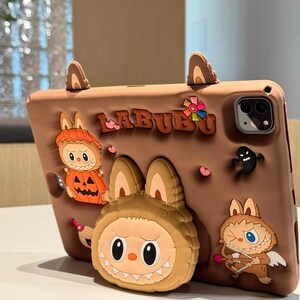 Kawaii Cartoon Silicone Case, Cartoon iPad Case, Pastel Brown iPad Case, Adorable iPad Cover, Soft Protective Case, 3D Character iPad Case