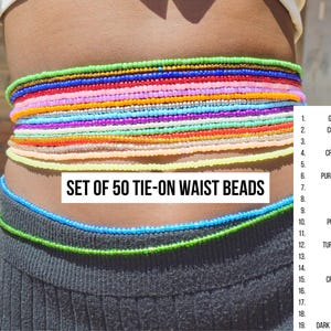Set of 50 waist beads, waist beads, waist beads tie on, waist beads african, waist beads black owned, gift, jewelry, personalized gifts