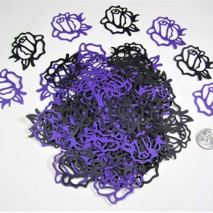 125pc Halloween Gothic Black  and Purple Rose Birthday or Wedding Confetti or Card Making Die Cuts