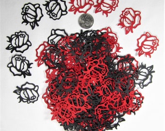 Gothic Red Black Rose Confetti, Birthday Wedding Party Decoration, Card Making (150pc)