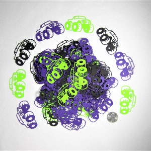 125pc Monster Truck Birthday Lime Green Purple and Black Confetti or Card Making Die Cuts