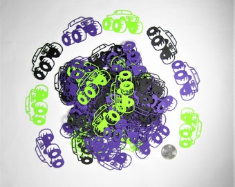 Monster Truck Confetti: Lime Green, Purple, Black Birthday Decorations - Card making Die Cuts 150pc