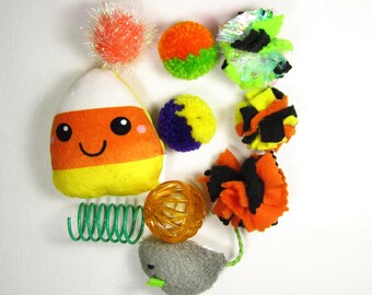 Halloween Assorted Handmade and Corrugated 10pc Small Halloween Theme Cat Activity Toys (Your Choice)