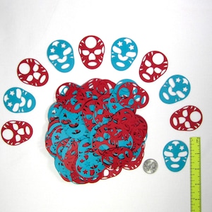 125pc Nacho Libre Wrestling Mask Confetti: Red and Teal Birthday Party Decorations