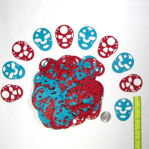 Nacho Libre Wrestler Mask Confetti: Red Teal Birthday Party Decorations (150pc)
