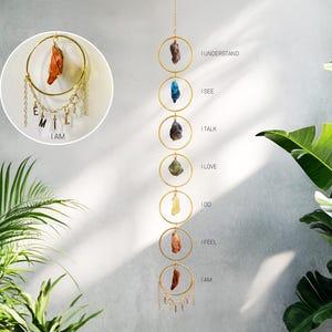 7-Chakra Crystal Hanging, Housewarming Gift, Boho Suncatcher Home Decor, Natural Raw Stones,Healing Crystal Window Hanging