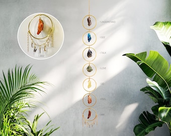 7-Chakra Crystal Hanging, Housewarming Gift, Boho Suncatcher Home Decor, Natural Raw Stones,Healing Crystal Window Hanging