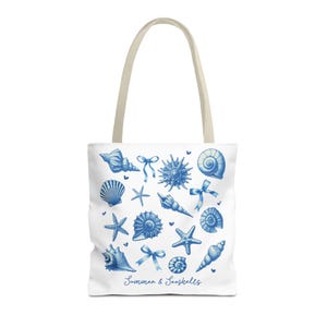 Seashell Tote Bag - Summer Blue Coquette Design, Great to Carry All Beach Shoulder Bag, Handbag, Shopping Tote, Travel Bag, Market Tote