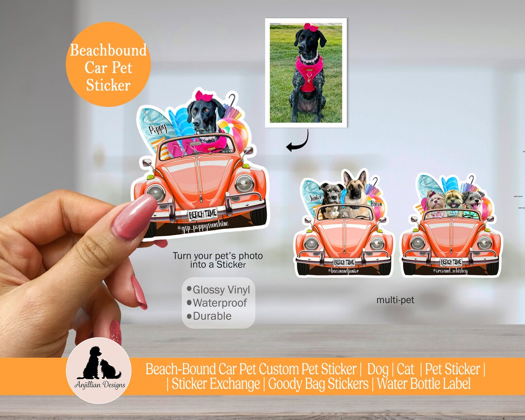 Beach-bound Pet Car Custom Pet Sticker| Vacation | Dog | Cat | Summer ...