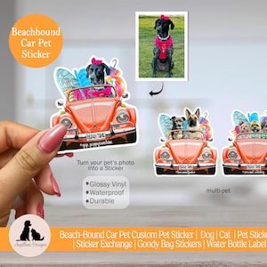 Aan het strand gebonden sticker voor huisdierauto | Vakantie | Hond | Kat | Zomertijd | Huisdiercadeau | Stickerruilen
