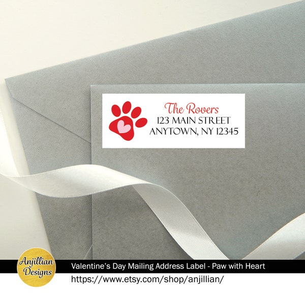 Custom Set of 30 Return Address Labels - Personalized -  Valentine's Day | Paw with Heart | Dog Lover's Gift | Mailing Supplies