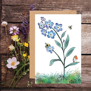Carte de vœux Graine de fleurs sauvages à planter de myosotis