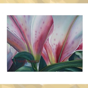 Original Framed Watercolor, stargazer lily, close up, art, flower, floral, blooms, garden, pink, green, painting, home decor, framed, gift