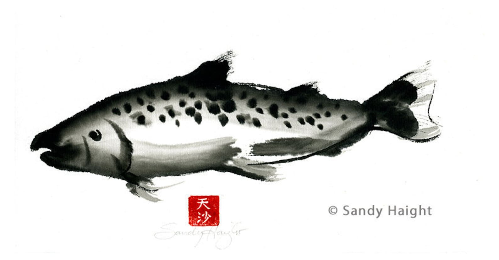 Original Sumi Brush Painting Bull Trout Fish River Ink Etsy