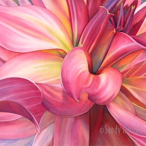 Original Framed Watercolor Painting, dahlia, flower, floral, close up, pink, wall art, decor, interior design, art, large, sensuous, garden