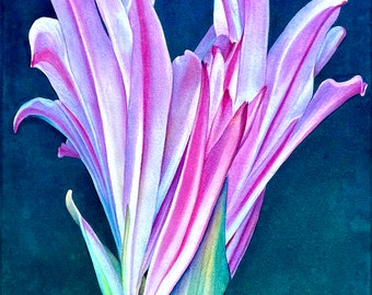 Original watercolor painting, lily, flower, pink, dark background, garden, botanical, vertical, archival, framed, wall art, interior, gift