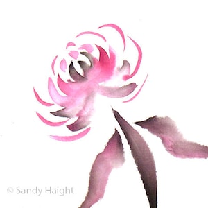 Original Sumi Painting, Chrysanthemum,flower,Asian,black & red,brush,ink,sumi watercolor,garden,autumn,unframed,wall art,home decor,gift,2D