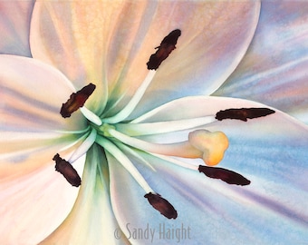 Original watercolor Painting, unframed, lily, flower, floral, white, botanical, abstract, gift, garden, wall art, home decor, macro view, 2D