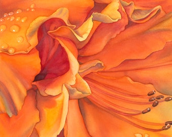 Giclee Print of Watercolor Painting, art, azalea, orange, flower, floral, garden, gardener, gift, petals, bloom, blossom, seductive, art
