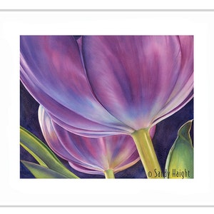 Original Framed Watercolor Painting-tulip, purple, flower, spring, bouquet, floral, purple, wall art home decor, contemporary , goblets, art