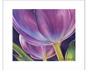 Original Encadré Aquarelle Peinture-tulipe, violet, fleur, printemps, bouquet, floral, violet, art mural décoration intérieure, contemporain, gobelets, art