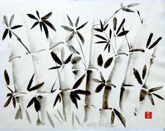 Original Sumi Brush painting, Bamboo, art, unframed, bamboo, nature, Asian, Japanese, home decor, wall art, plant, grove, sumi-e, black,gift