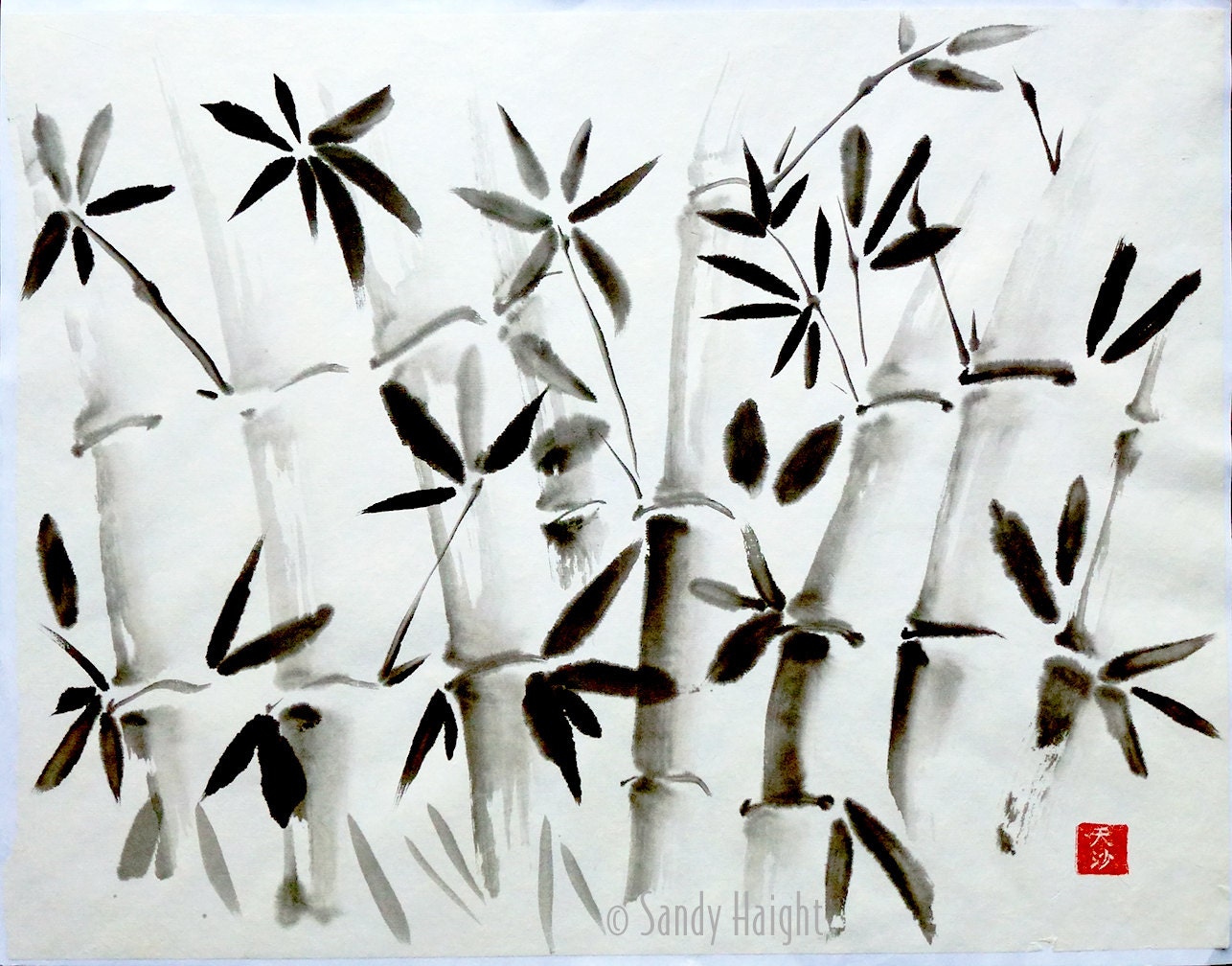 Original Sumi Brush Painting, Bamboo, Art, Unframed, Bamboo, Nature, Asian, Japanese, Home Decor