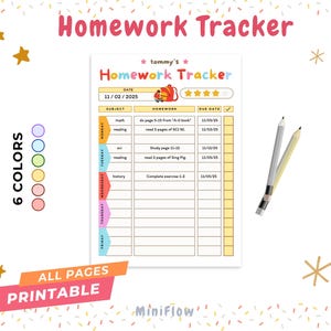 Printable Homework Planner | Homework Chart | Homework Tracker | Homeschool Planner | Homework Log | Homework Log | Assignment Tracker