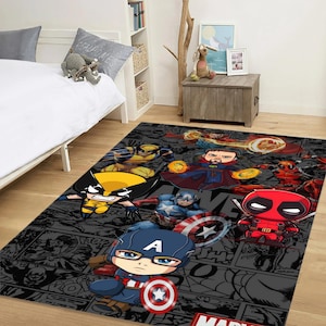 Marvel Avengers Rug for Kids – Soft Superhero Carpet for Boys Bedroom, Nursery or Playroom – Cool Gift Idea – Captain America, Deadpool