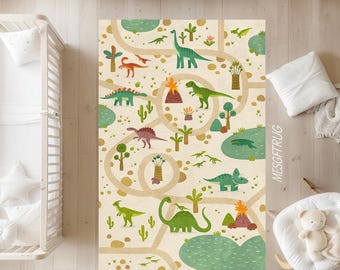 Dinosaur Kids Rug : Playroom Carpet, Nursery Floor Mat, Prehistoric Dino Design, Baby Room Decor