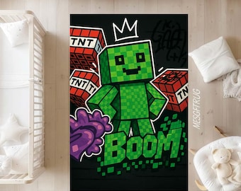 Pixel Hero Kids Rug: Washable Gamer Play Mat with BOOM Graphic for Boys Room