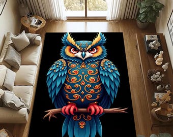 Owl Luxury Rug: Non-Slip Washable Statement Art Carpet