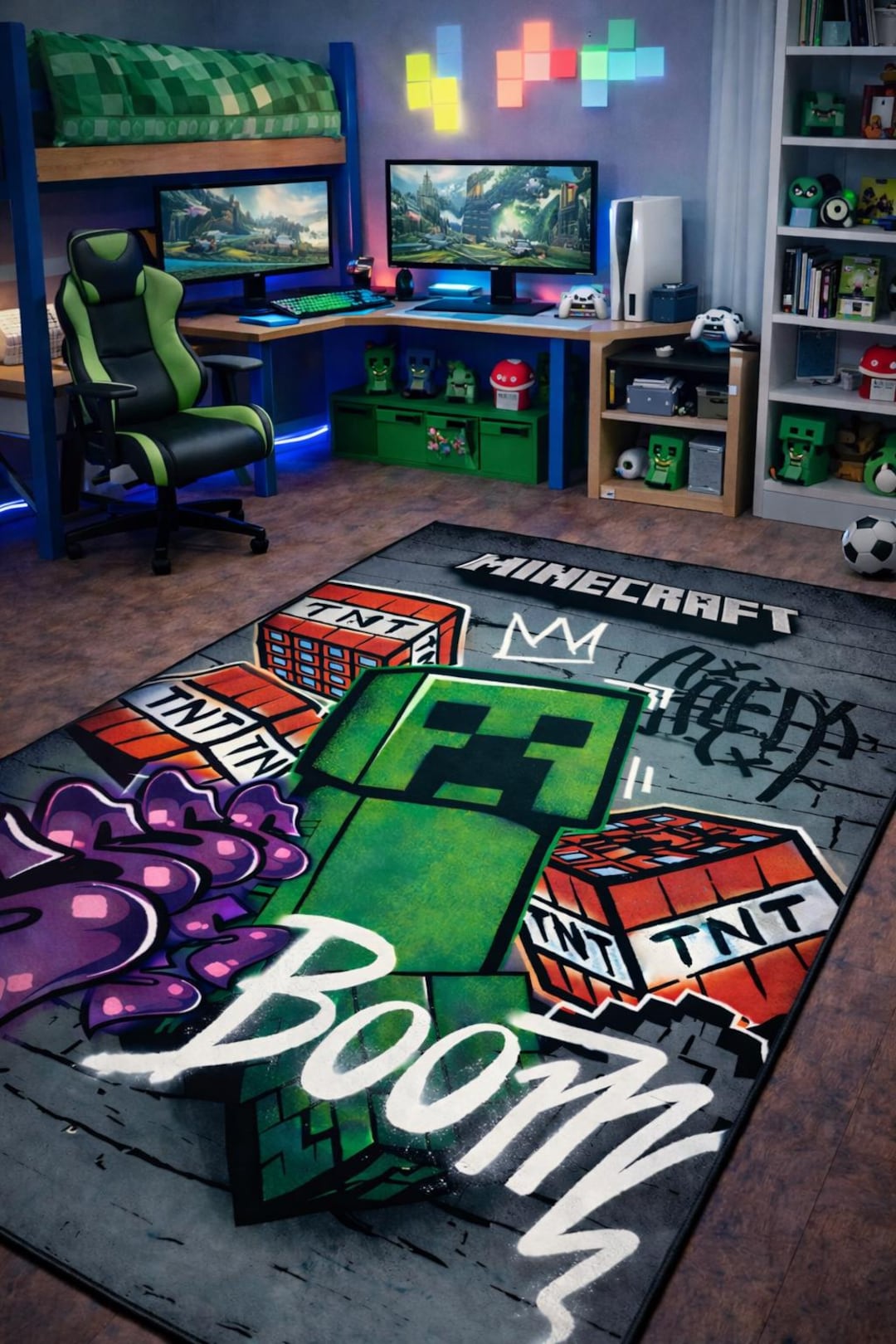 Pixel Adventure Rug : Green Monster Gamer Carpet for Kids Room and Game ...