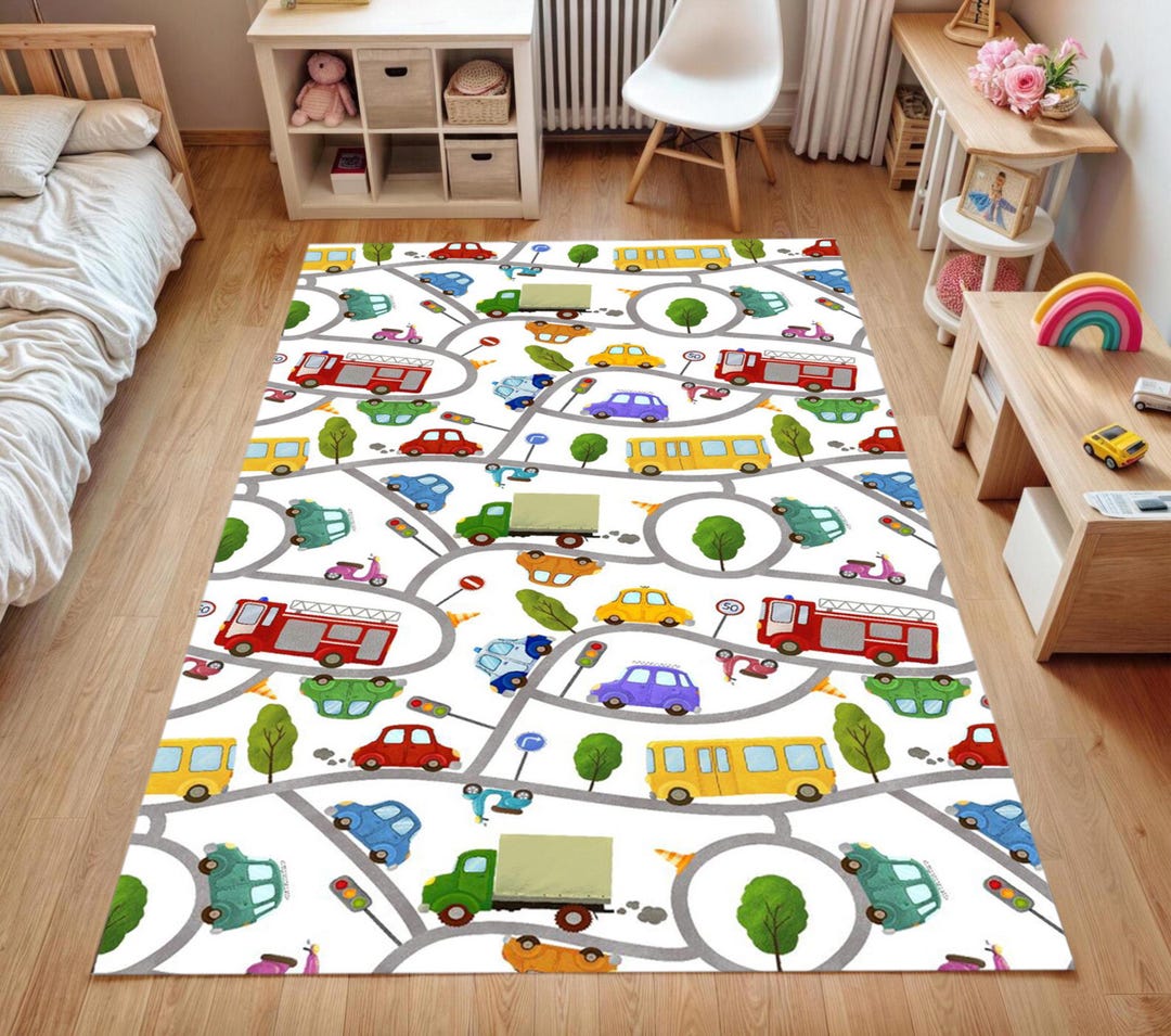Kids Car Play Rug - Colorful Road Map Carpet for Toddlers, Educational ...