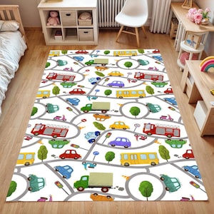 Kids Car Play Rug - Colorful Road Map Carpet for Toddlers, Educational Traffic Mat for Boys & Girls - Soft Nursery Playroom Decor,Gift Rug