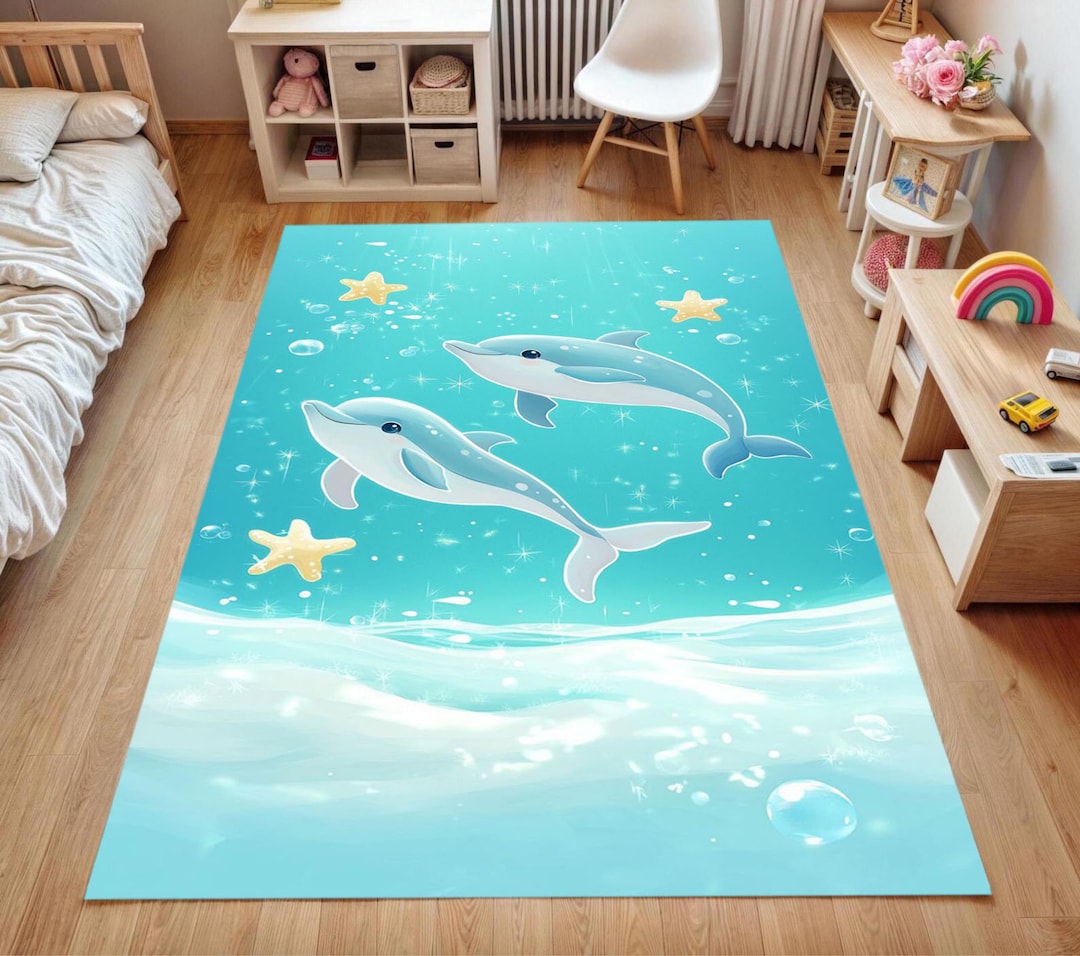 Personalized Dolphin Kids Rug: Ocean Nursery Playroom Mat - Etsy
