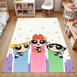 Powerpuff Girls Rug for Kids – Cute Cartoon Superhero Carpet for Girls Bedroom, Nursery or Playroom – Soft Mat – Gift for Fans-Gift for Her