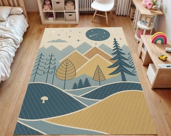 Mountain Landscape Kids Rug, Soft Nursery Playroom Carpet - Etsy