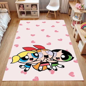 Powerpuff Girls Rug for Kids Room – Soft Cartoon Carpet for Nursery, Toddler Playroom – Cute Girl Bedroom Decor – Baby Shower Gift-Gift Rug