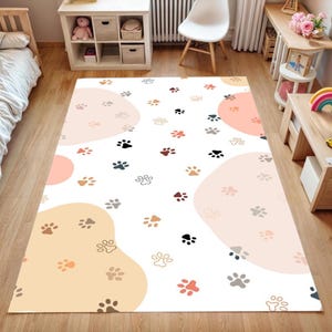 Cute Paw Print Rug for Kids Room,Soft Nursery Play Mat,Cute Pet Lover Carpet,Animal Footprint Decor for Playroom,Soft Nursery Playroom Mat