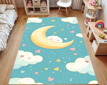 Personalized Moon and Stars Nursery Rug: Soft Kids Playroom Decor