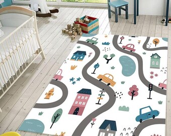 Road Play Mat: Kids Car Racing Rug, Nursery Decor