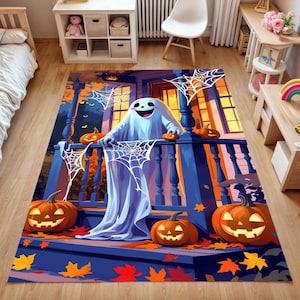 Halloween Ghost Rug for Kids Room – Cute Pumpkin Porch Carpet – Spooky Fall Decor for Nursery & Playroom – Trick or Treat Area Rug-Gift Rug