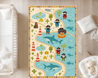 Pirate Adventure Kids Rug: Washable Play Mat for Nursery