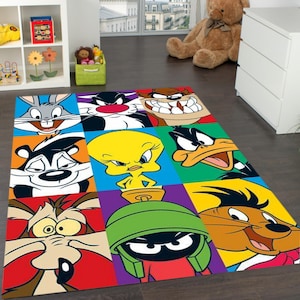 Looney Tunes Rug for Kids Room -Cartoon Character Carpet -Bugs Bunny, Tweety, Taz, Daffy Duck Playroom Decor Gift-Cute Rug for Kids-Gift Rug
