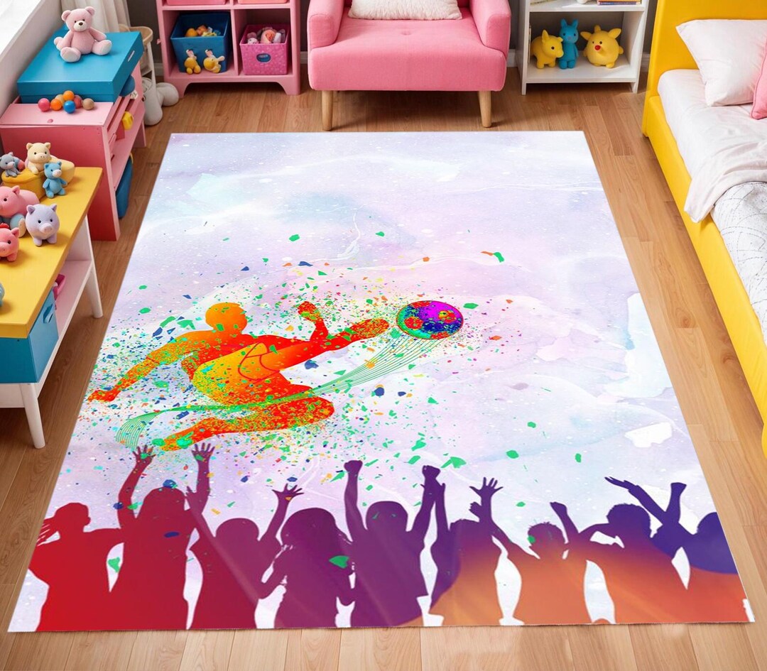Pink Football Rug Kids Soccer Rug: Colorful Football Playroom Carpet, Non-slip - Etsy