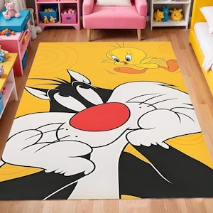 Tweety & Sylvester Kids Rug – Colorful Cartoon Play Mat for Toddler Room, Nursery Carpet,Fun Floor Decor for Boys and Girls Bedroom-Gift Rug