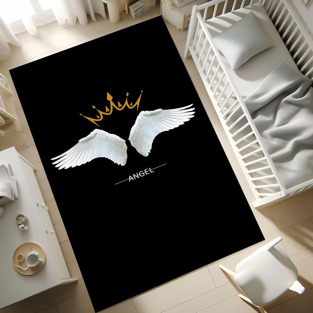 Angel Fairy Rug Angel Wings Rug: Black Modern Washable Floor Mat With Crown - Etsy