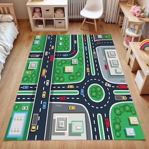 Road Rug for Kids – Car Play Mat for Toddler Room – Race Track Carpet – Traffic Rug – Cool Gift for Boys – Playroom Decor Mat-Gift Rug